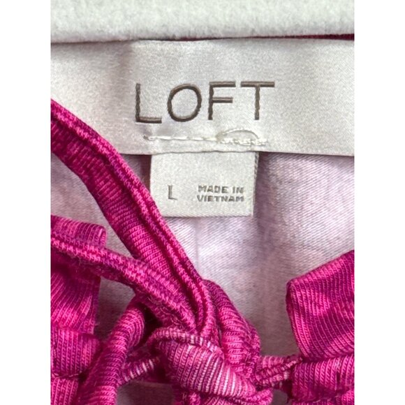 Loft Dress Womens L Pink Eyelet Ruffle Flutter Sleeve Fit Flare Boho Cottagecore - Picture 7 of 12